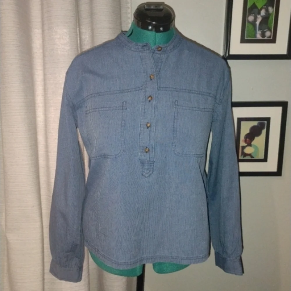 Lucky Brand Edie Striped Popover Top Blue White Pinstripe Size M NWT - Picture 10 of 14